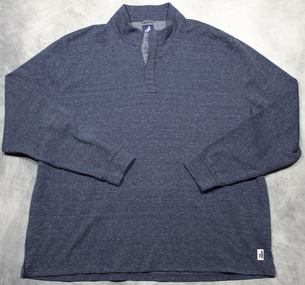 Johnnie-O Sweater Mens 2XL Blue Baker Henley Mock Neck Waffle Knit Pullover